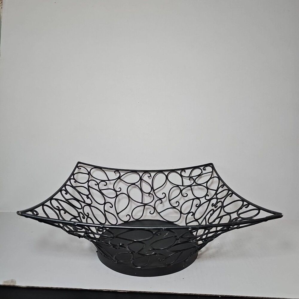Black Metal Square Wire Fruit Bowl or Decorative Basket
